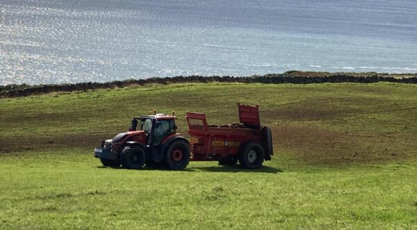 Fertilising the fields at Airds of Balcary Farm